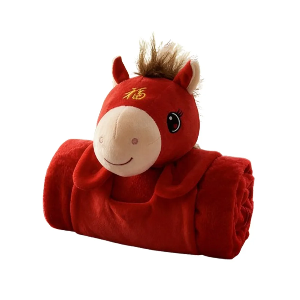 

Soft Warm Horse Mascot Blanket Comfortable Fluffy Throw New Year Throw Blanket Cartoon Folding Nap Blanket Office