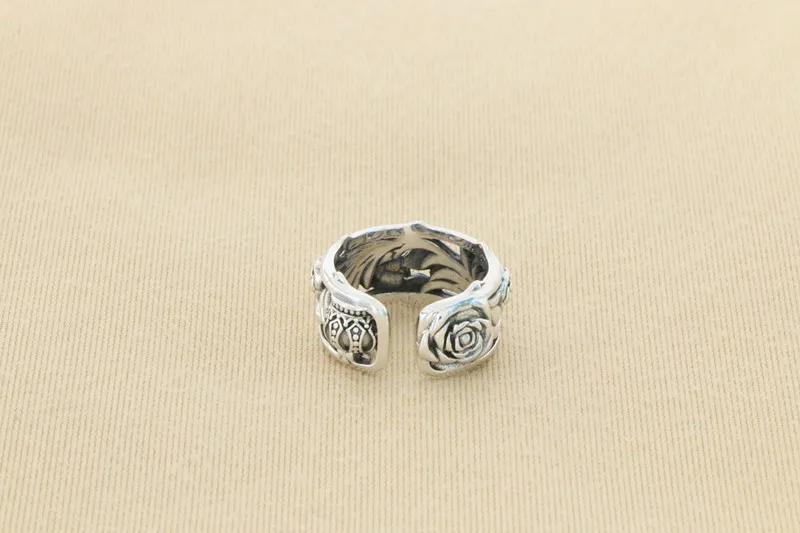 Sterling silver European and American fashion trendsetter rose ring index finger personalized men and women British style jewelr