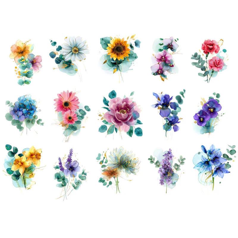 Purple Flower Ink wash painting Theme Iron-on Transfer Stickers,Design Decals Heat Pressed Decals,Vinyl Heat Transfer Patches