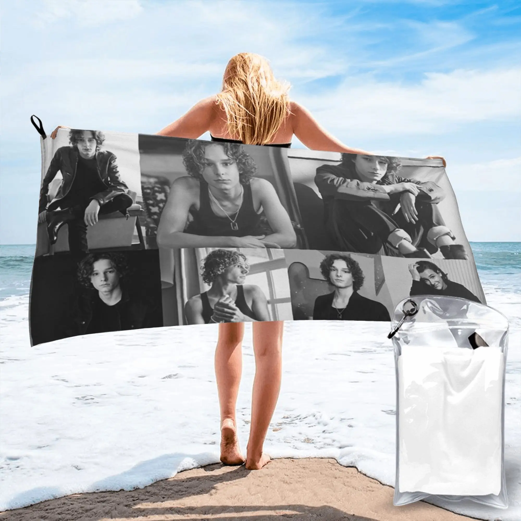 Black and White Mason Thames Collage Beach Towel Soft Microfiber Quick Dry Absorbent Quick Towels For Mountain Climbing