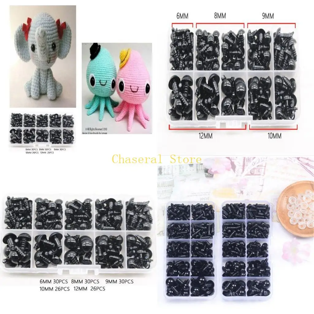 E7CE 142pcss 6-12mm for Doll Eyes Stuffed Animal & Dolls Accessories Black Plastic Screw Eyes Interactive Assembly DIY for Do