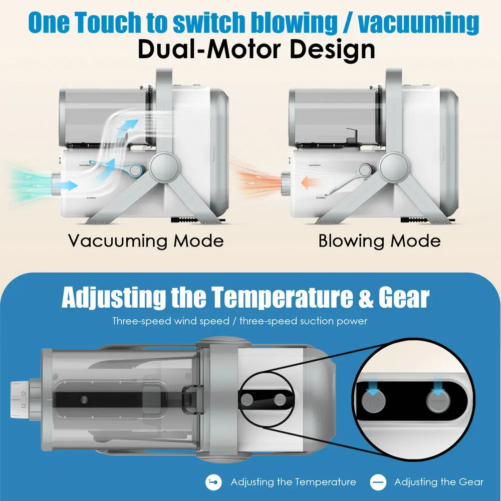 Pet multifunctional hair blowing machine, electric clipper, vacuum grooming machine, dog hair blower, adjustable the temperature - view 3