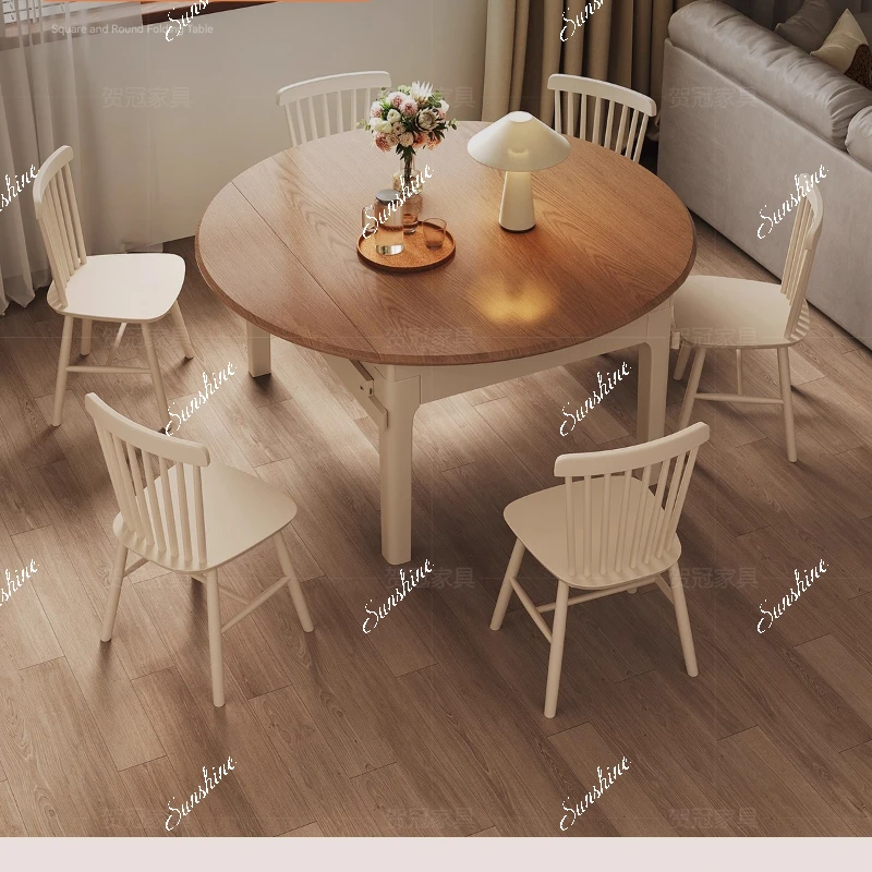 Small apartment solid wood folding, household retractable round, modern simple eating table