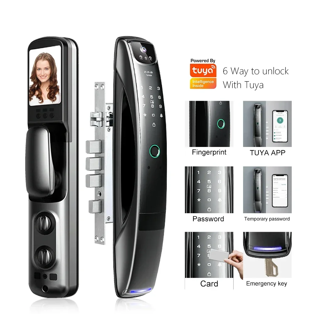 004 Eseye OEM/ODM Face Recognition Wifi Code Security Fingerprint Tuya Camera Smart Door Lock for home