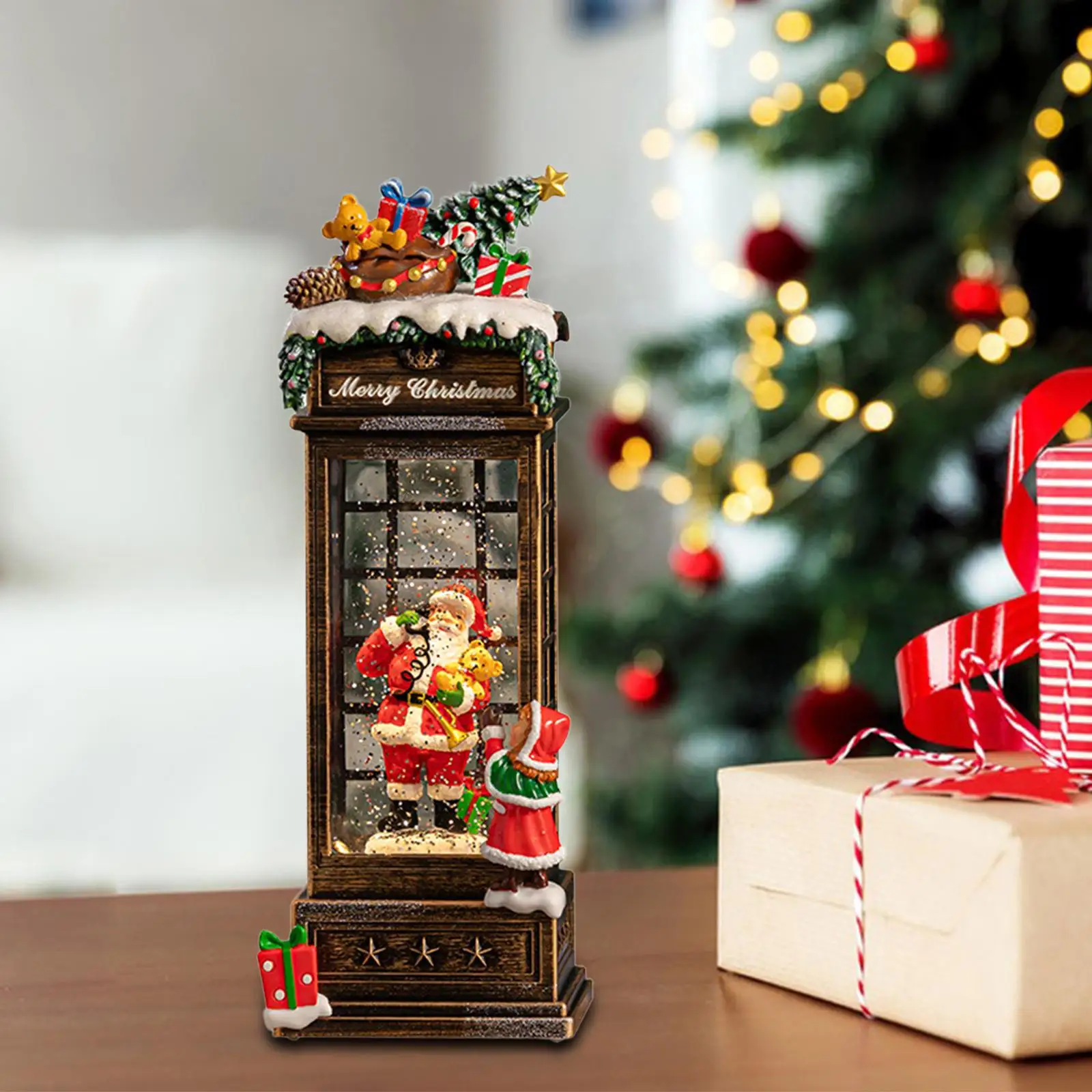 Musical Christmas Snow Globe with Water and Swirling Glitter Music Box Christmas Decor Santa Claus Figurine for Desk Bedroom