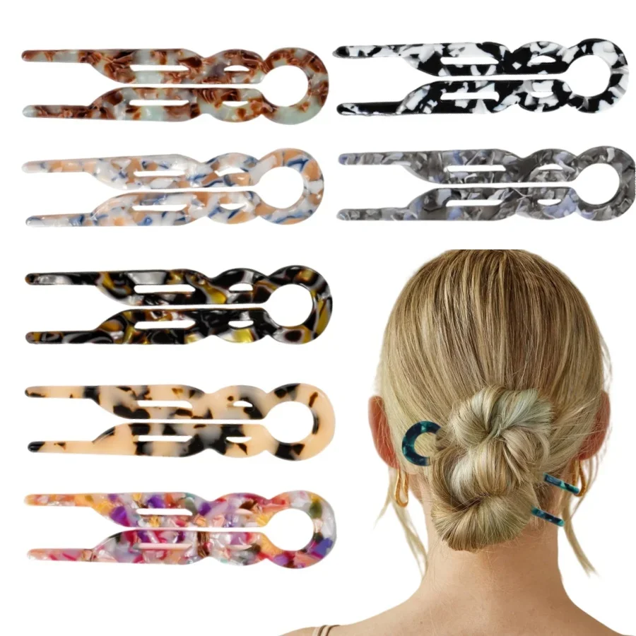 

Acetate U-Shaped Hair Pin French Bun Hairpin Tortoiseshell Marble Pattern Large Size Easy Twist Hair Accessory for Women