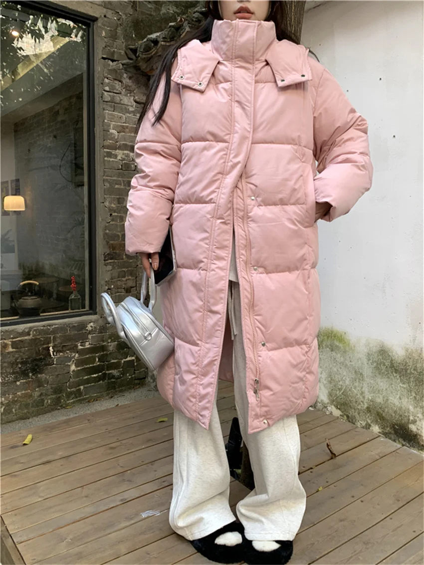 Alien Kitty 2024 Pink Maxi Parkas Daily Women New Arrival Cotton Coats Loose Hooded Casual Office Lady All Match Fashion Elegant