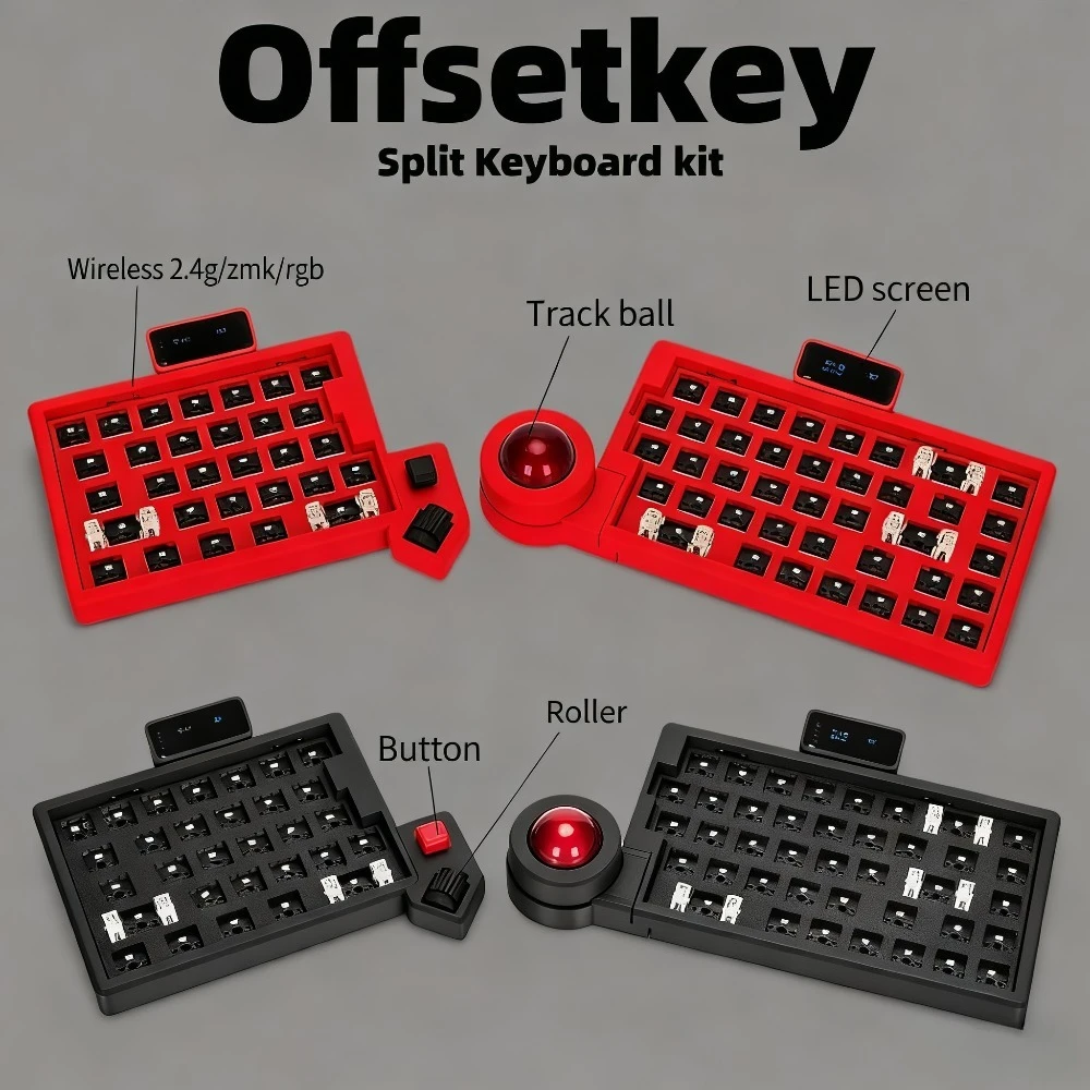

НОВАЯ раздельная клавиатура Offsetkey Trackball, 2/3 режима, 2,4G, комплект Bluetooth-клавиатуры, беспроводная роликовая кнопка, OLED-экран ZMKTeclado