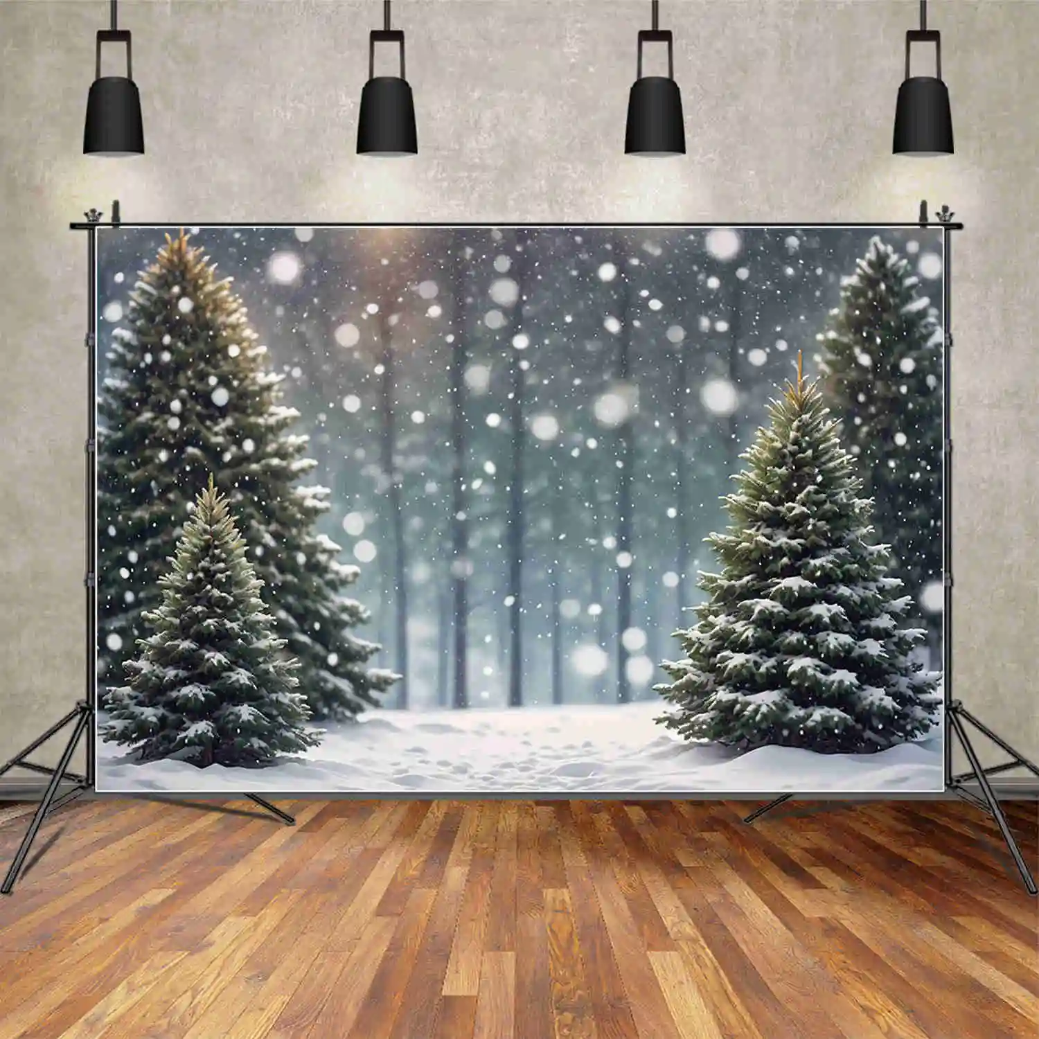 MOON.QG Christmas Forest Tree Backdrop Outdoor Winter Snow Field Bokeh Background Custom Party Decorations Photo Zone Supplies