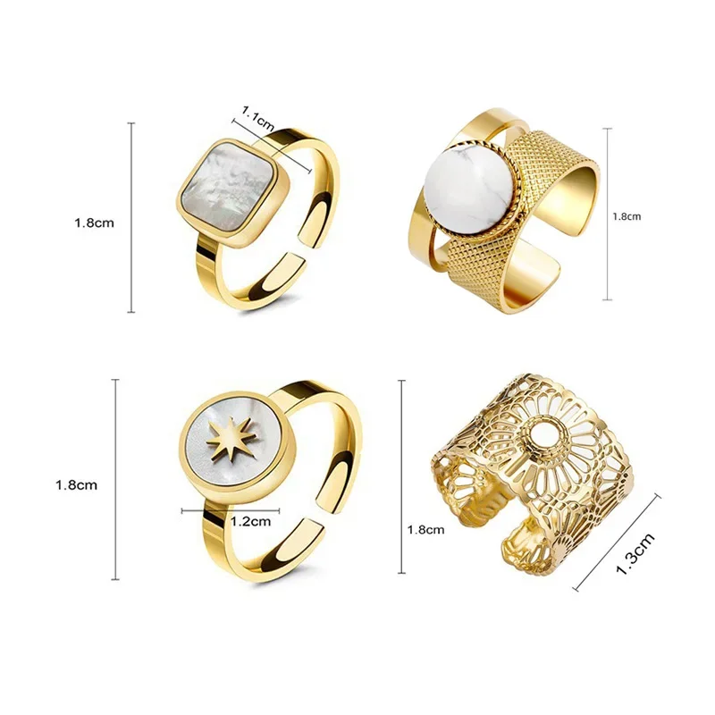 Fashion White Series Stone Open Rings for Women Creative Metal Gold Color Stainless Steel Statement Female Jewelry