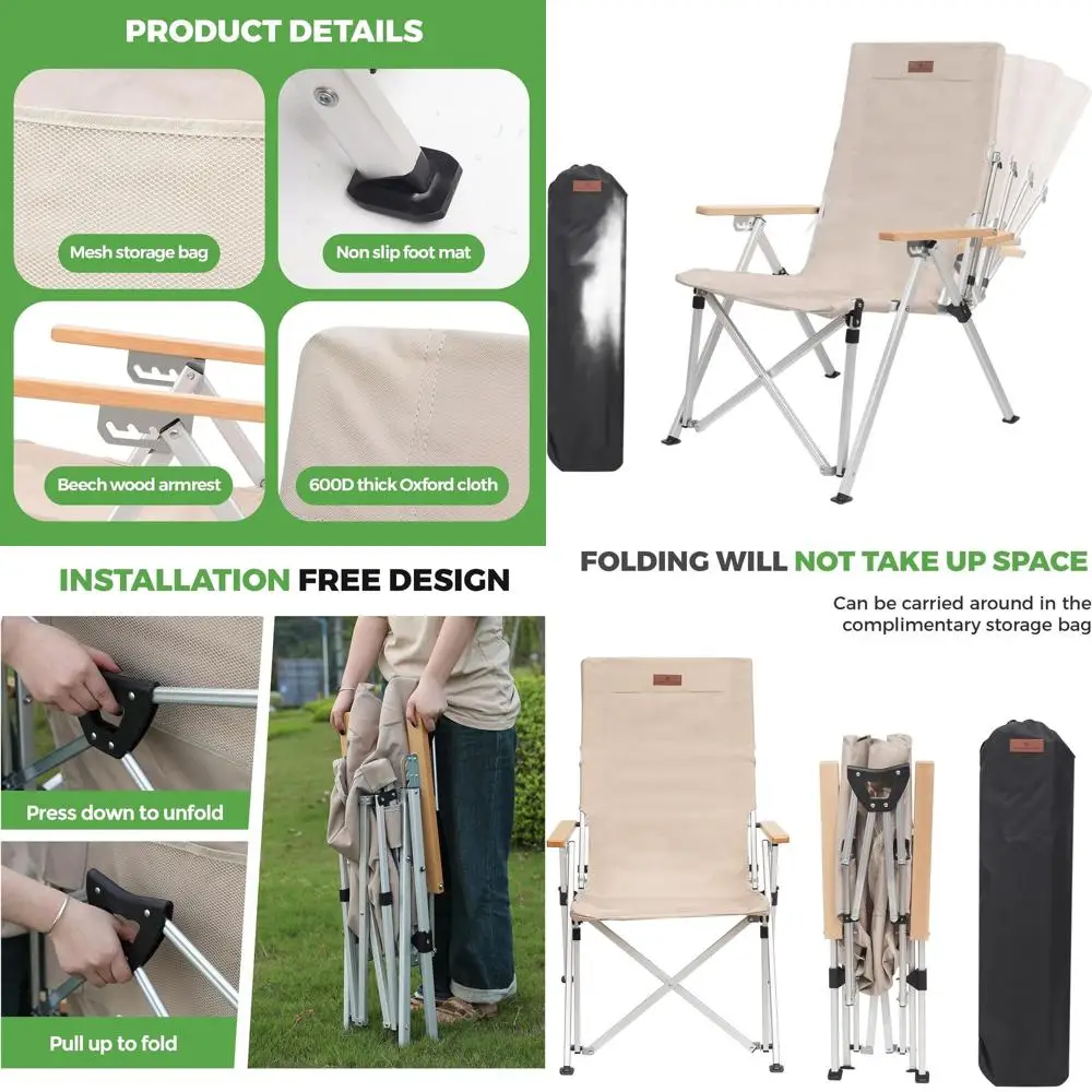 

Adjustable High-Back Portable Camping Chair for Adults with Comfort and Storage Bag