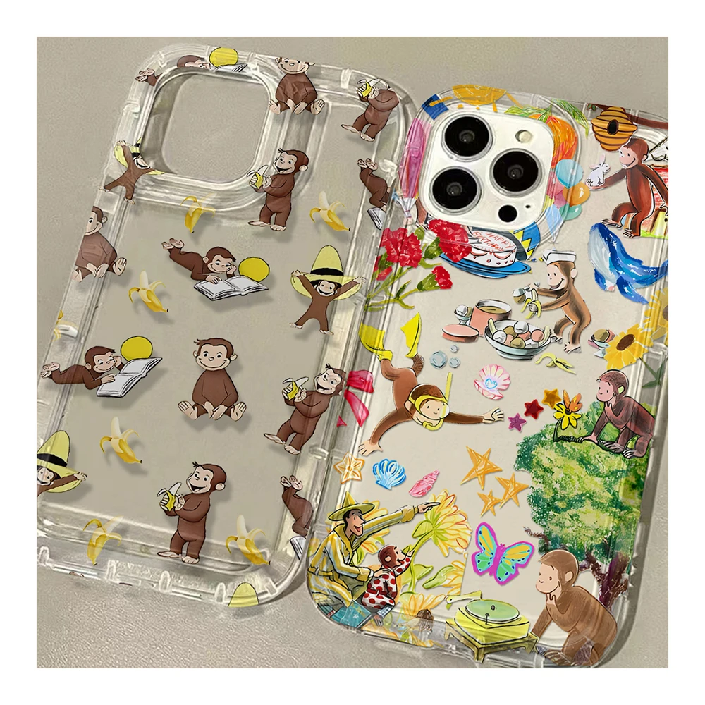

lovely Curious G-George Monkey Phone Case for Vivo Y17s Y78 Y77 Y36 Y35 Y02s V40 V29 V27 S15 4G 5G Pro Airbag Anti Fall Clear