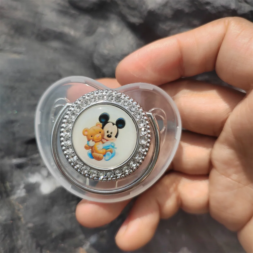 [ 1pcs ]Pink Transparent Mickey Minnie Mouse Silicone Pacifier BPA Free Infant Boy Girl Teething Toys Kids Chew Toy 0-18m Babies