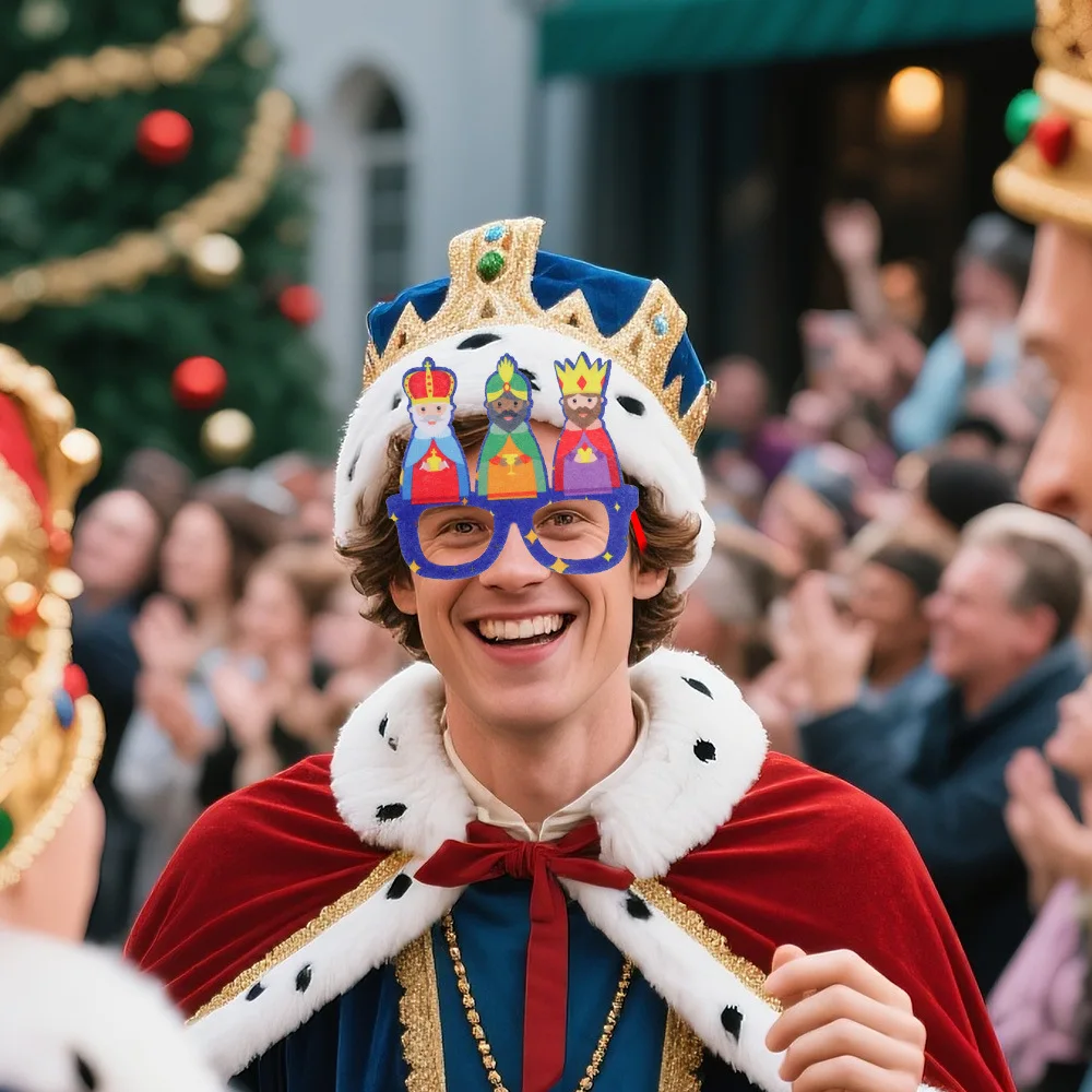 Gafas de fiesta del Día de los niños españoles - Temática del Día de los Tres Reyes - Monturas en forma de rey no tejidas - Decoración de fiesta