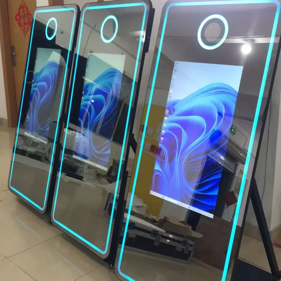 

2025 new magic mirror photo booth, mirror photo booth 65-inch mirror selfie photo booth with flying suitcase
