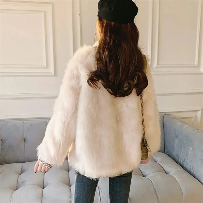 Automne hiver femme Patchwork fausse fourrure manteau 2025 femmes nouveau manches longues fourrure veste coréenne dames mode épaissir vêtements d'extérieur en peluche