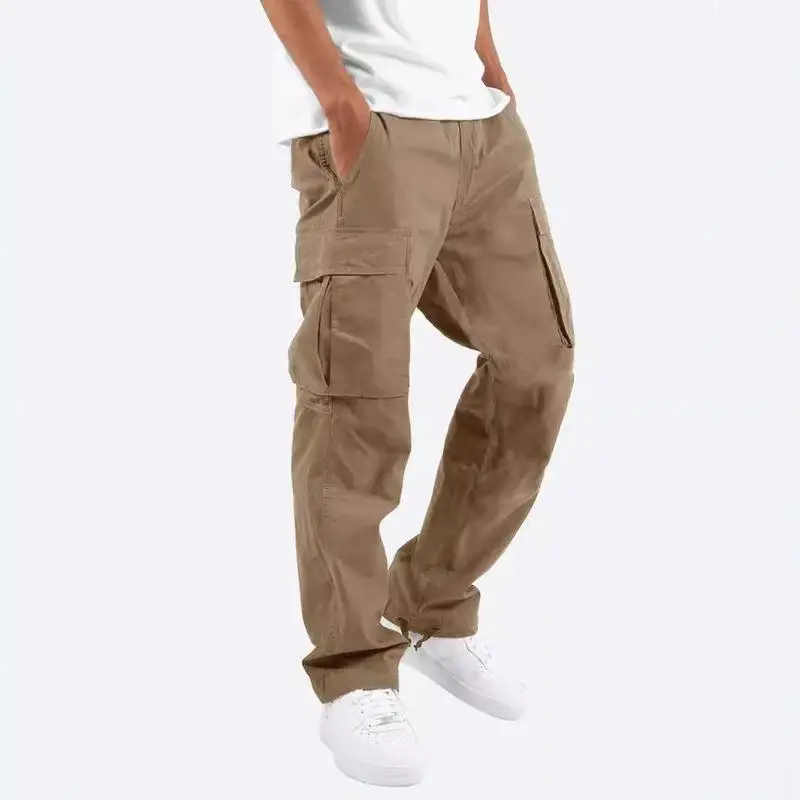 

Faionable Casual Pants for Men Workwear Straight Leg Retro Sle Polyester Fiber Khaki Color Pure Color Pattern Spring 2024
