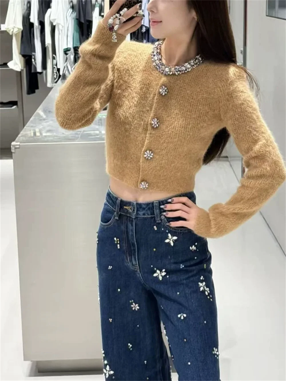 

2025 женская модная футболка, трикотаж, эластичный корсет с бриллиантовой цепочкой, женская одежда, пуловер Y2K, новый топ высокого качества, бюстгальтер