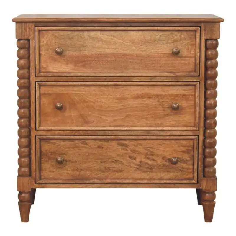 Solid Wood Spindle Chest, Brown, 3-Drawer Storage Unit, Compact Design for Bedroom or Living Room Use, Durable and Stylish