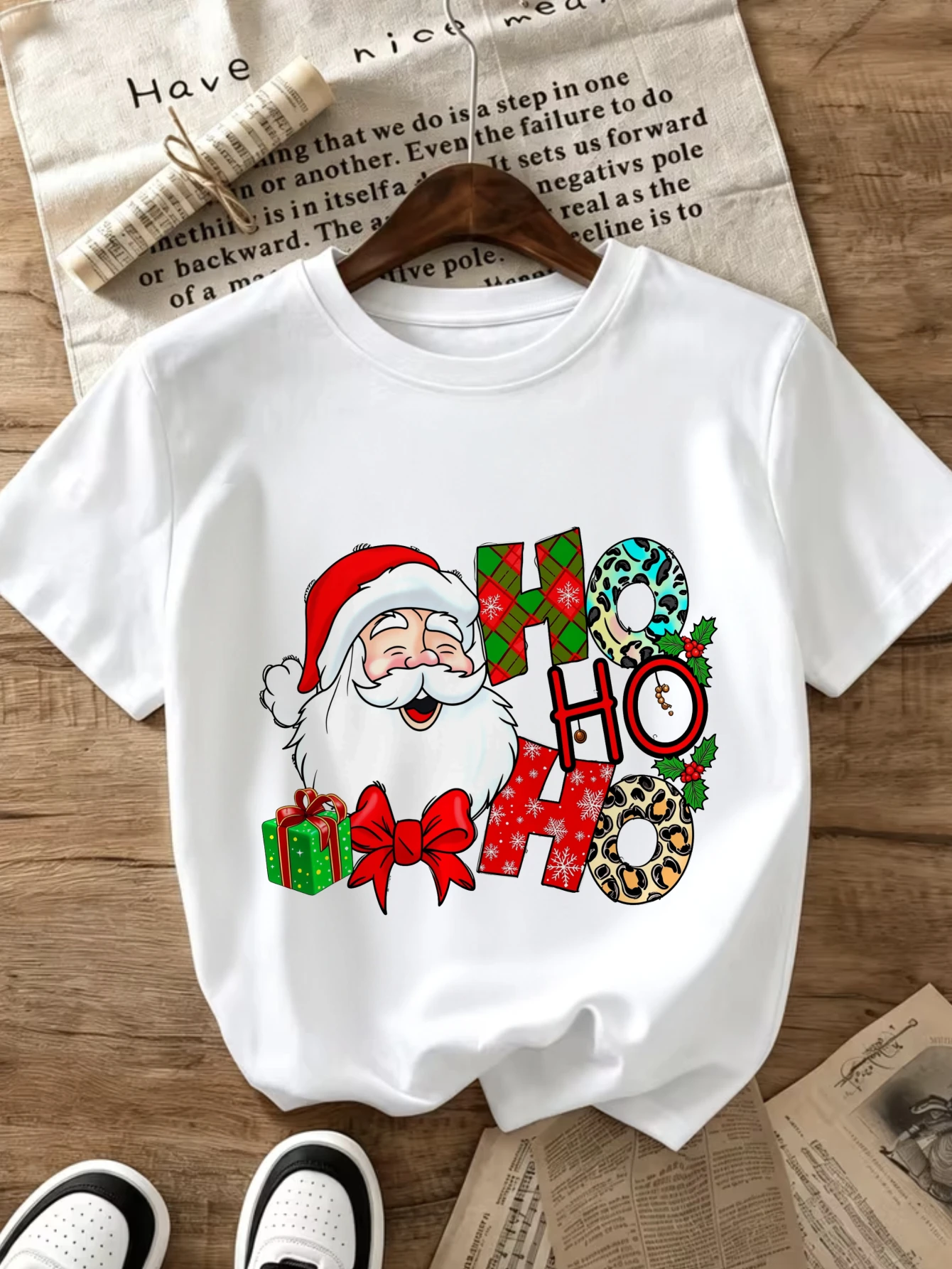 Women'S Crew Neck Comfortable and Women'S 4-Season Basic Santa Claus Ho Ho Ho Christmas Pattern Popular Printed with Fun Prints