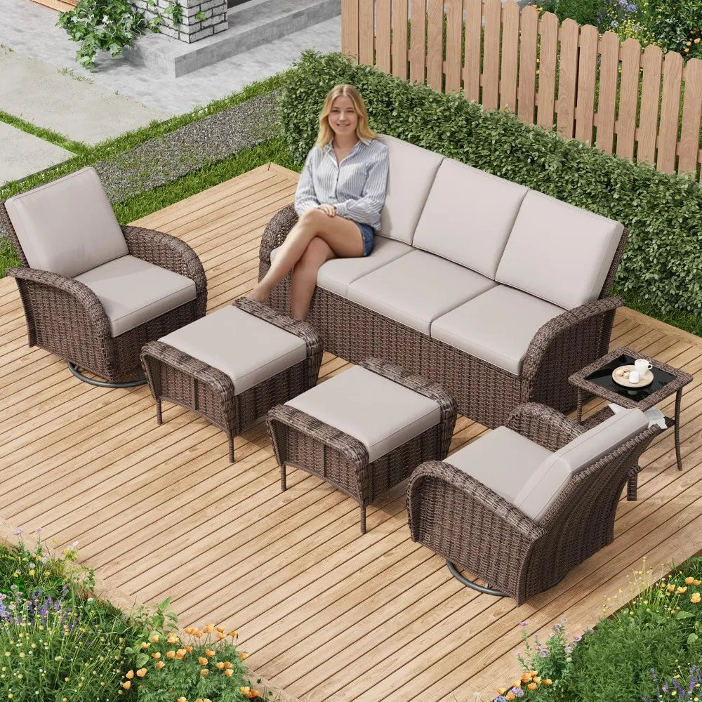 

Outdoor 5-piece Set with Swivel Rocking Chair, Terrace Furniture, High Back Sofa, and Illuminated Coffee Table