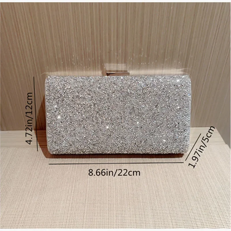 Shining Silver Drill Evening Bags Ladies Wedding Banquet Clutches Party Handbag Clutch Silver Color Chain Shoulder Bag For Women