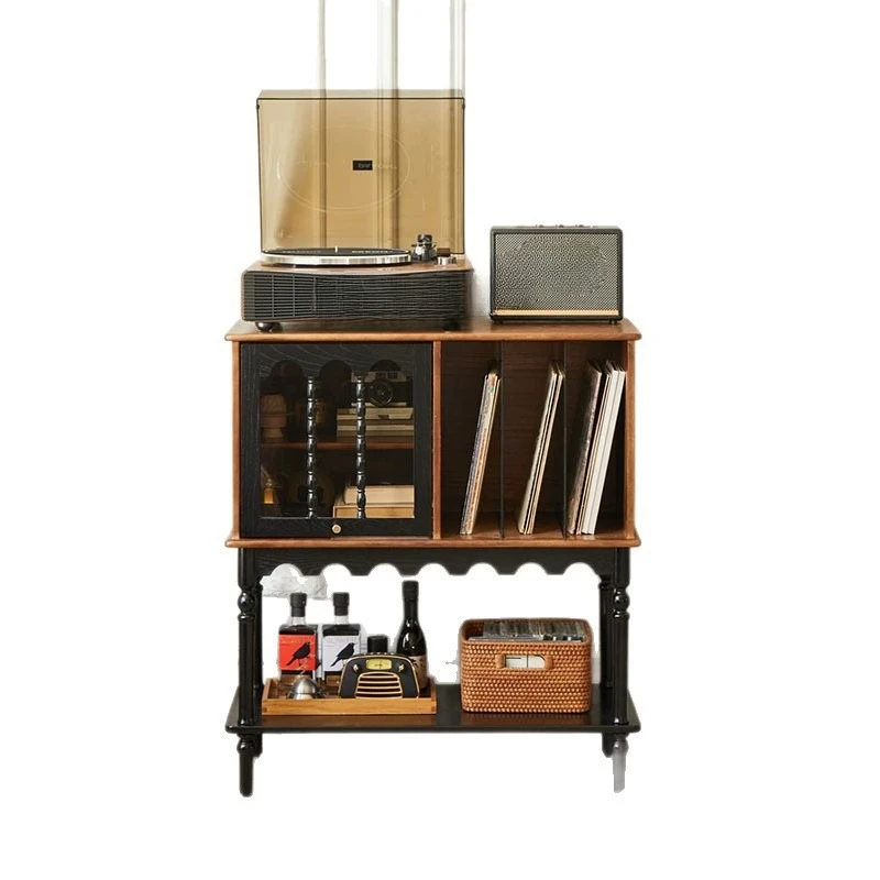 Solid wood vinyl record cabinet, power amplifier cabinet, audio magazine CD storage display cabinet, antique living room