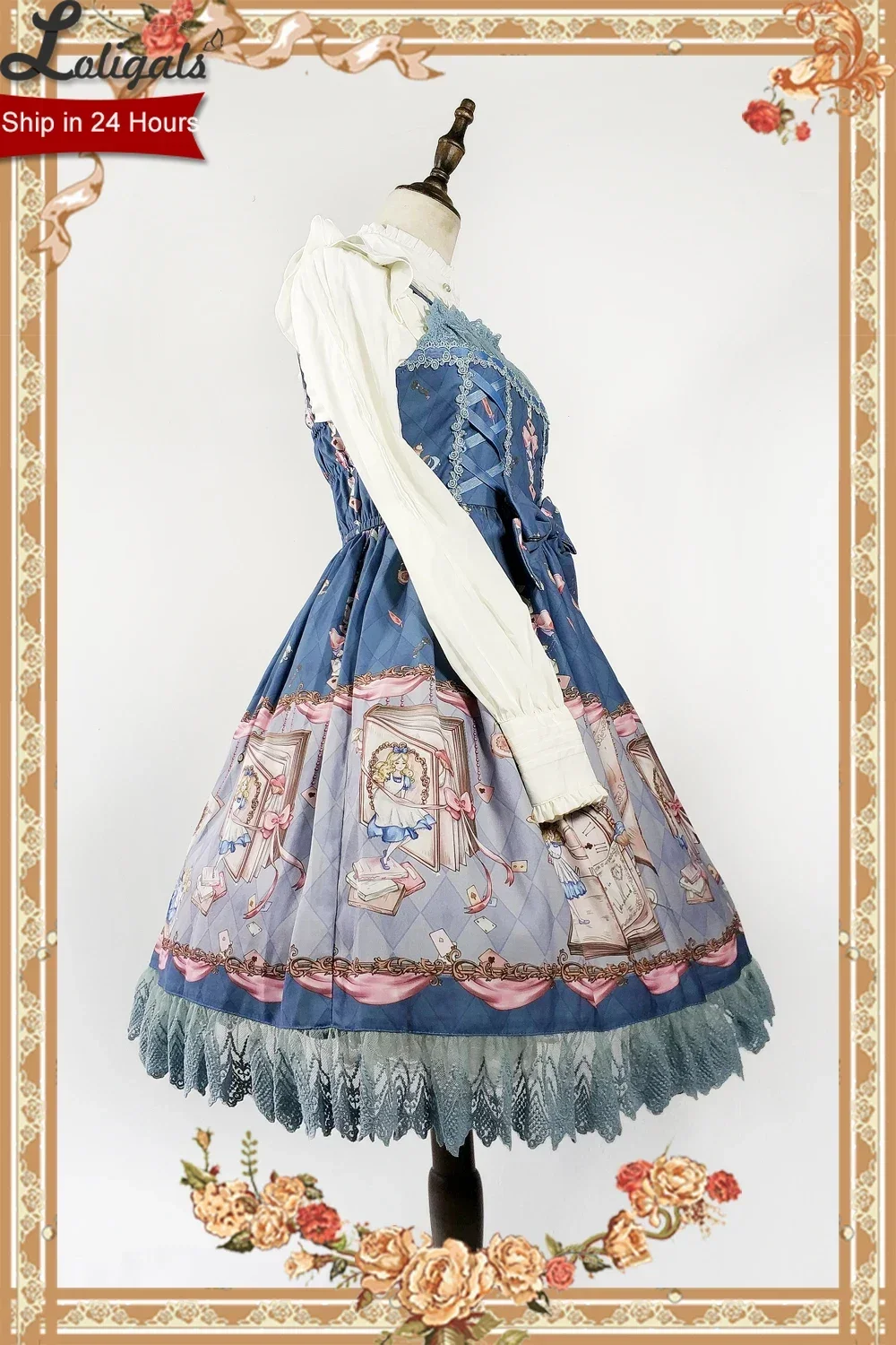 O Livro da Terra Misteriosa de Alice ~ Doce Vestido Lolita JSK Estampado da Infanta