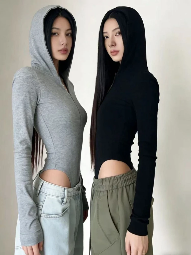 

Летний модный комбинезон 2026 года: новый женский элегантный комбинезон с капюшоном в стиле Spicy Girl, уличный, с длинными рукавами, спортивный, эластичный