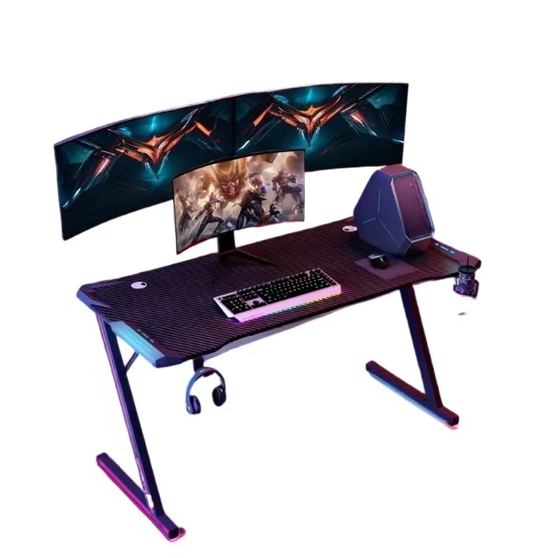 Z-shaped countertop game table computer table carbon surface metal wood material characteristic cup holder