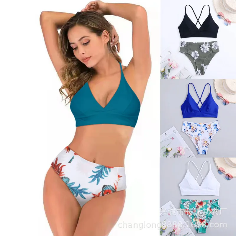 

Two Piece Swimsuit Women Flower Print Split Sets Plus Size Beachwear Swimsuit Bikini Swimsuits For Teen Girls Sport Bachwear