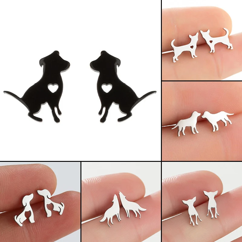 Nette Edelstahl Herz Hund Ohrring für Frauen Cartoon Tier Ohr Schmuck Mädchen Student Schöne Welpen Ohrringe Geschenke Zubehör