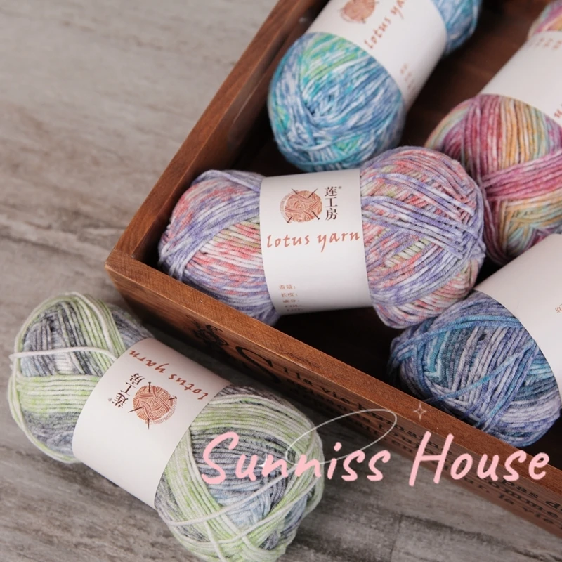

40G/Ball 60% Combed Cotton Gradient Yarn，128M Rainbow Dyed Milk Cotton Fine Wool Yarn，for Knit Clothes Sofa Cushion Scarf Yarn