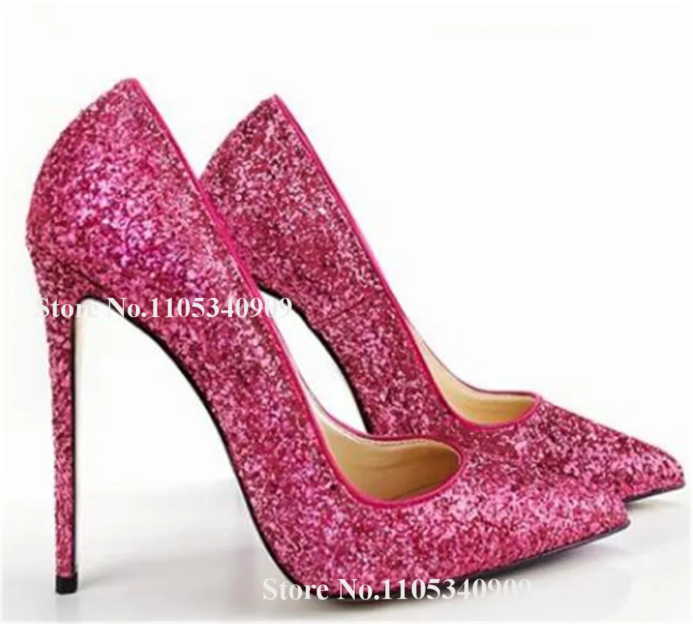 

Bondarenko Bling Bling Pink Green Blue Glitters Stiletto Heel Pumps Pointed Toe 12cm Thin Heel Slip-on Wedding Heels Dance Shoes