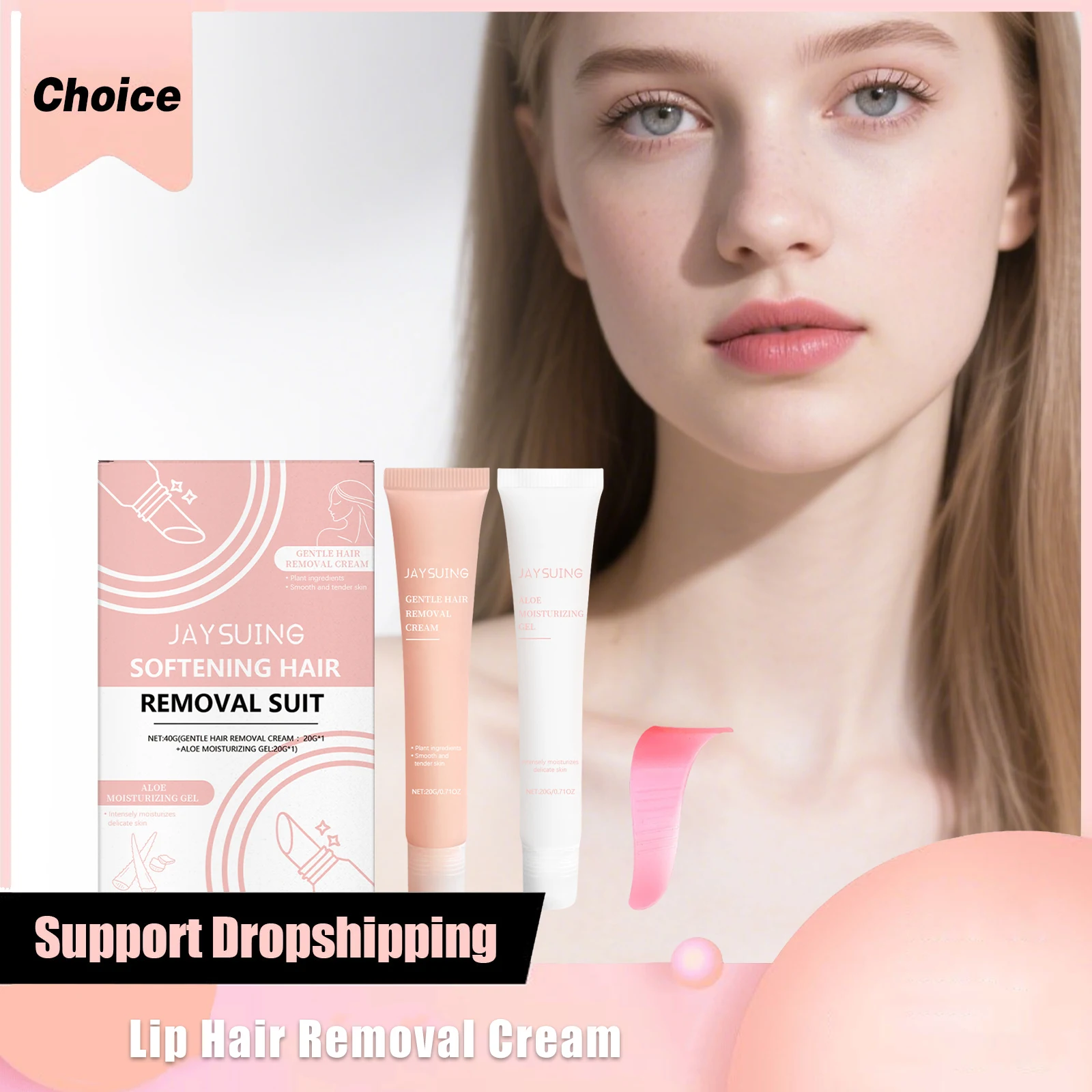 

Lip Hair Removal Cream Kit for Women Depilatory Post Care Soothing Aloe Gel Sensitive Skin Painless Flawless Face Hair Remover