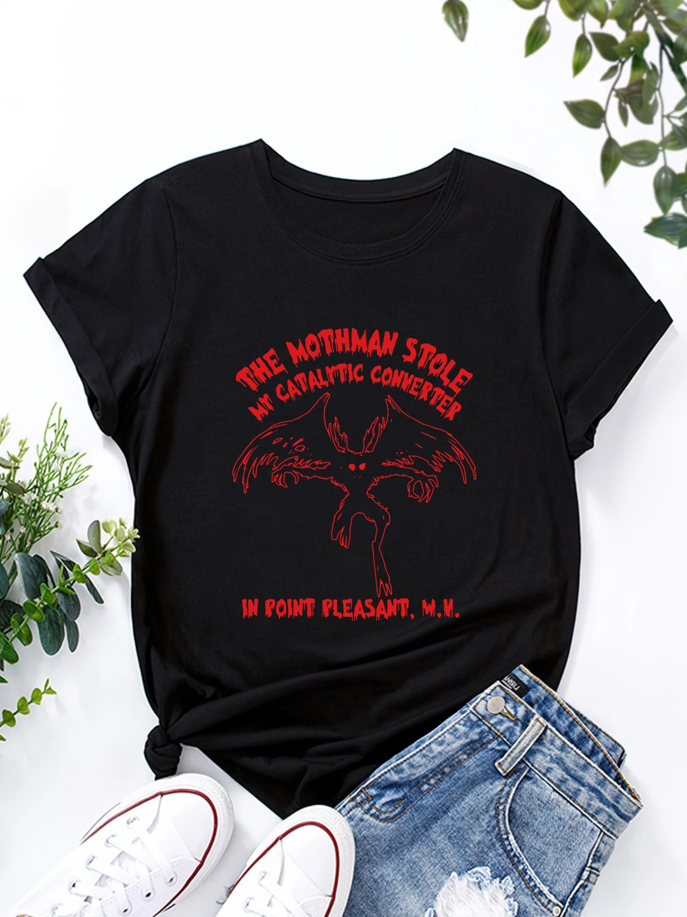 Funny Cryptid Folklore Mothman Printed T-Shirt Women Street Trend Harajuku Summer New T-Shirt Casual Round Neck Short Sleeve Top