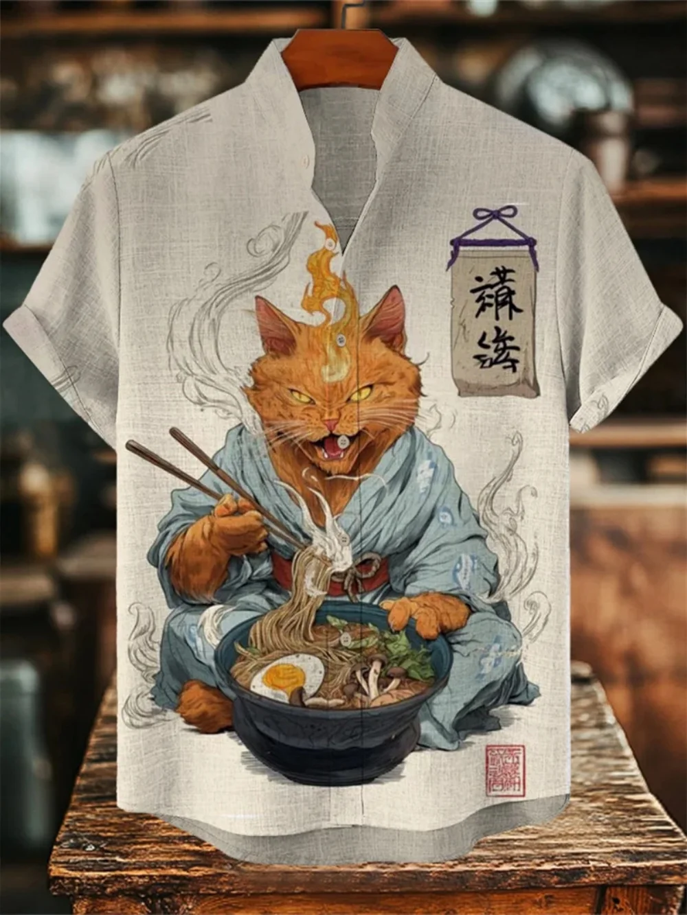 

Men's Retro Linen Shirt Stand up Collar Short Sleeve Button up Cardigan Summer Casual Comfortable Breathable Fashion