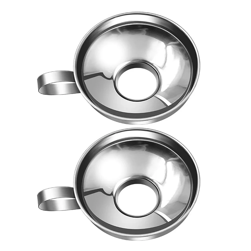

2Pcs Thickened Stainless Steel Wide Mouth Funnel Household Jam Sauce Oil Wine Transferring Liquid Kitchen Gadget