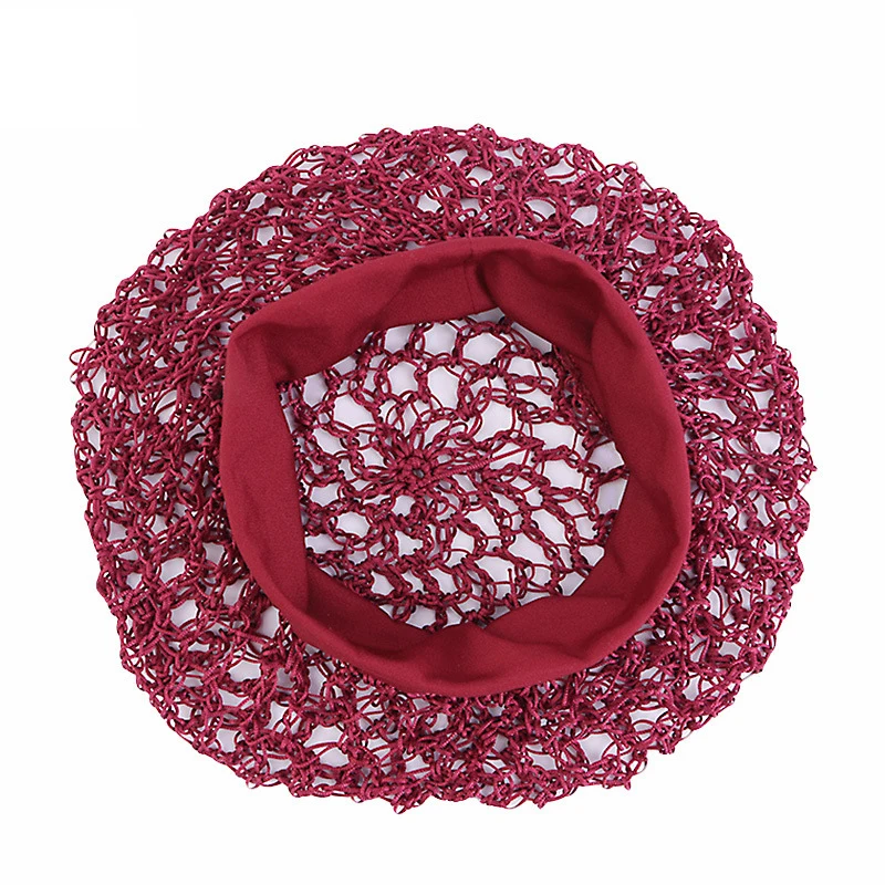 Soft Rayon Crochet Hairnet para mulheres Banda larga Mesh Snood, chapéu de malha, boné, turbante sólido, acessórios para cabelo para senhoras, rede de cabelo