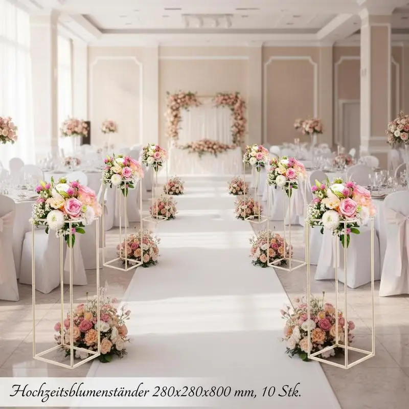 Hochzeits-Blumenständer, 10 Stück 31,5-Zoll-Säulenblumenständer, Blumenständer mit versteckter Schraube, rechteckiges kubisches Blumen-Display-Rack für Hochzeit, Party, Geburtstag, Zuhause, goldene