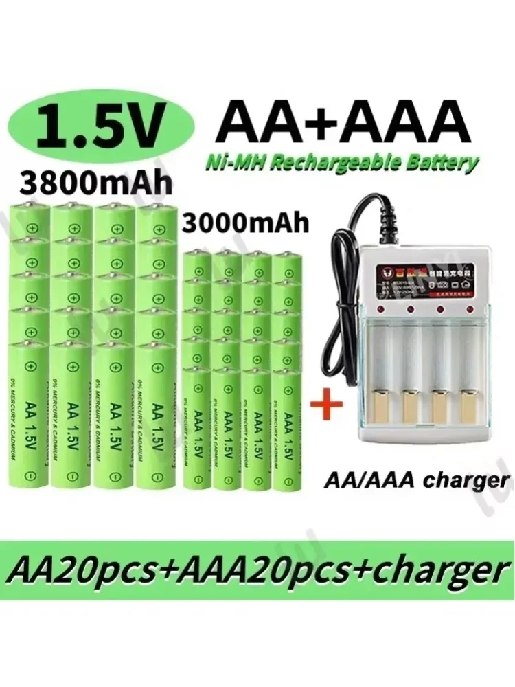 100 % Original 1,5 V AA+AAA wiederaufladbare NI-MH-Batterie, geeignet für Uhren, Mäuse, Computer, Spielzeug usw. + Ladegerät