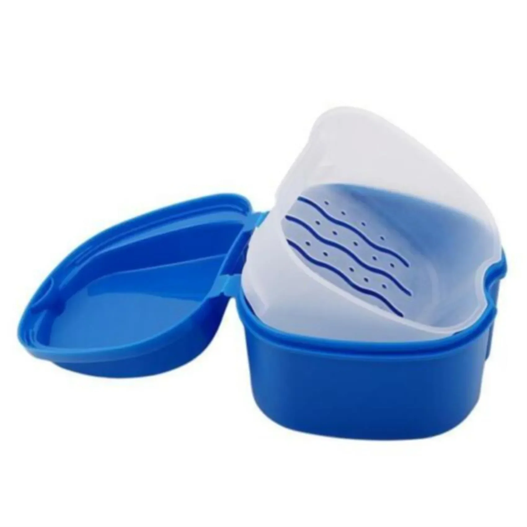 1PC Oral Denture Care Bath Box False Teeth Cleaning Nursing with Hanging Net Container Cleaning False Teeth Bath Case