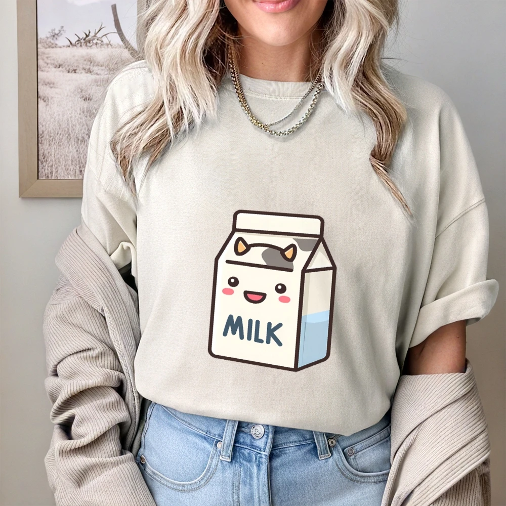 100% Cotton T-Shirt for Men/Women - Cute Milk Print Graphic Tee, Soft Breathable Casual Top, Short Sleeve Crewneck Shirt