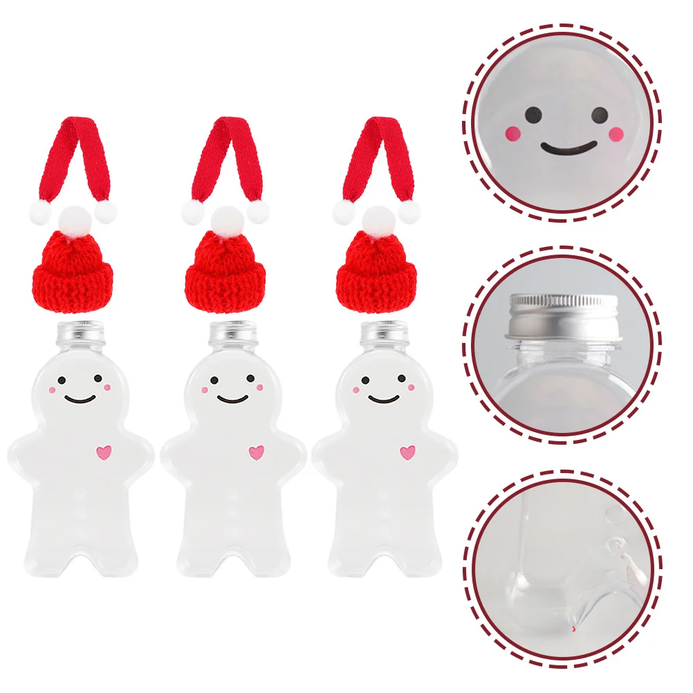 

3Sets Gingerbread Man Juice Bottles 350ml Xmas Empty Bottles Decorative Hats Scarves for Christmas Celebration