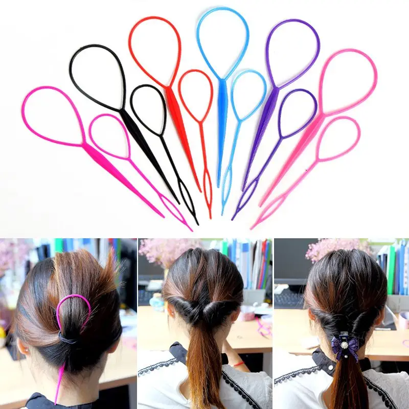

Braiders HOT 2-4pcs Ponytail Creator Plastic Loop Styling Tools Black Topsy Pony Topsy Tail Clip Hair Braid Maker Styling Tool