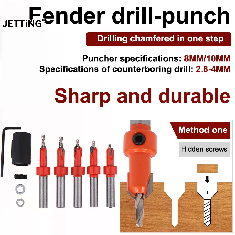 8mm Woodworking Countersink Router Drill Bit Set Screw Extractor Router Bits Hole Punch Woodworking Tools For Wood Drilling