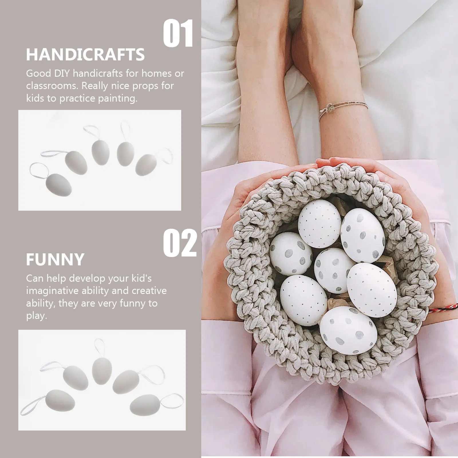 20Pcs Light Plastic DIY Eggshell Blank Graffiti Easter Decor for Kids Painting Craft Classroom Activity Creative Hanging Pendant