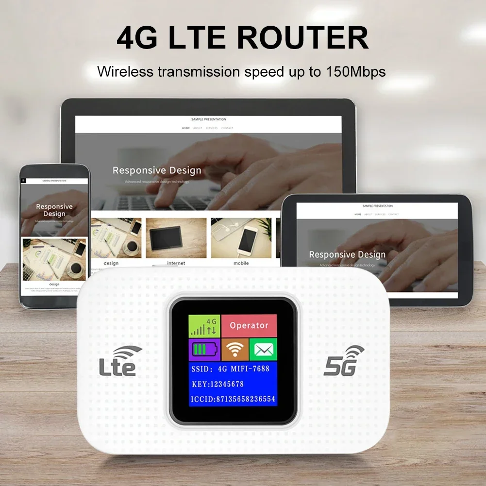 Portable Wireless Wifi Router, Pocket Mifi Modem, SIM Card Slot, Outdoor Car Mobile WiFi Hotspot, 4G, 150Mbps, 150Mbps