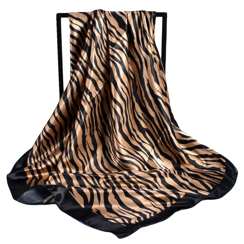 European and American Fashion New Simple 90-Color Tin Zebra Pattern Large Square Scarf in Stock