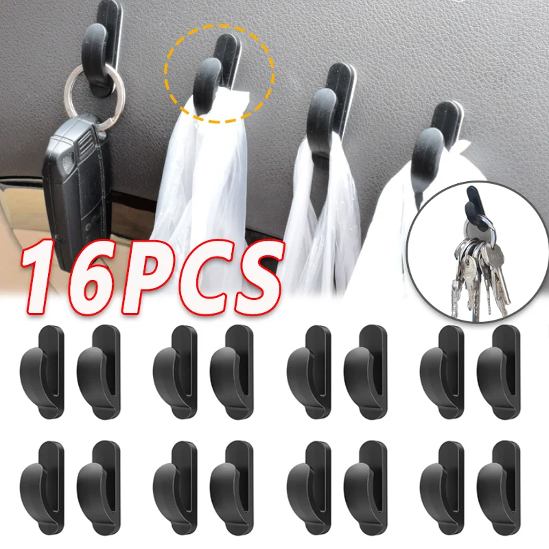 

16pcs Car Glue Hooks Clips Mini Small Holder Self-Adhesive Durable Bags Vehicle Hidden Headrest Hanger Clips Car Accessories